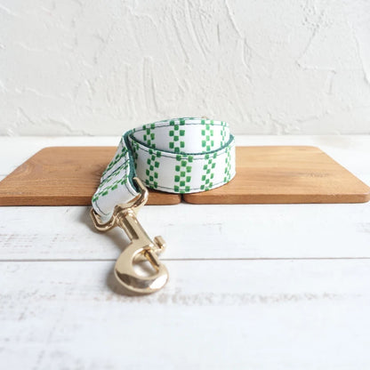 Personalized White with Green Cube Collar & Leash Sets