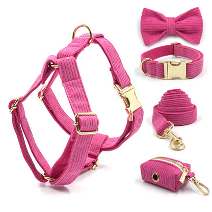 Lavish Hot Pink Personalized Corduroy Harness and Leash Collection