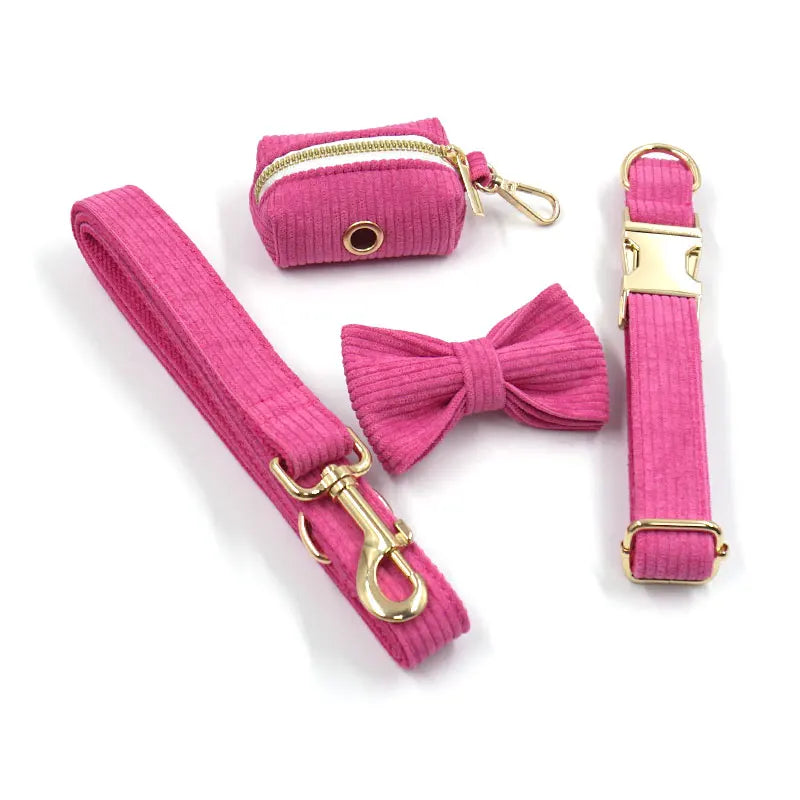 Lavish Hot Pink Personalized Corduroy Harness and Leash Collection