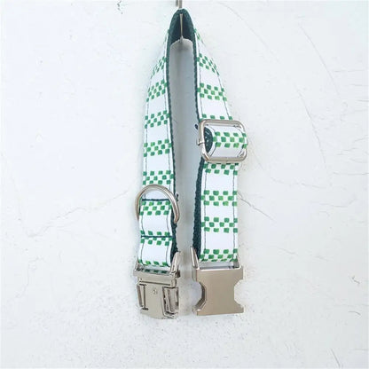 Personalized White with Green Cube Collar & Leash Sets