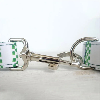 Personalized White with Green Cube Collar & Leash Sets