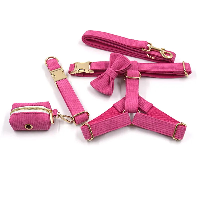 Lavish Hot Pink Personalized Corduroy Harness and Leash Collection