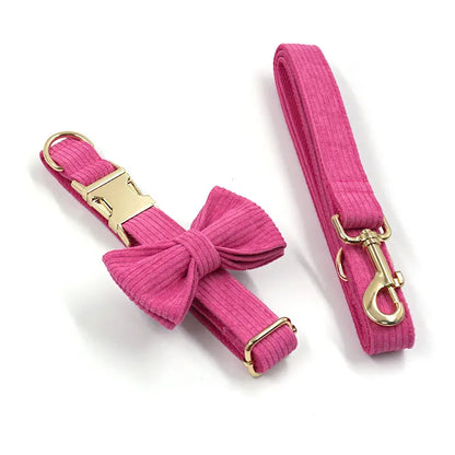 Lavish Hot Pink Personalized Corduroy Harness and Leash Collection