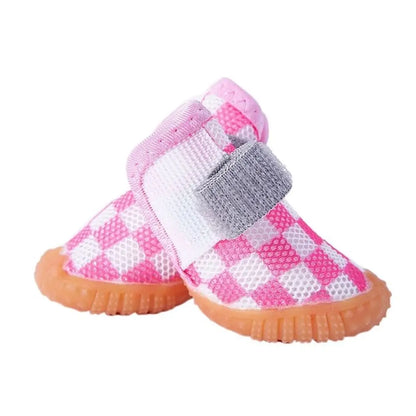 Paw-some Checkered Mesh Dog Shoes in Pink & White