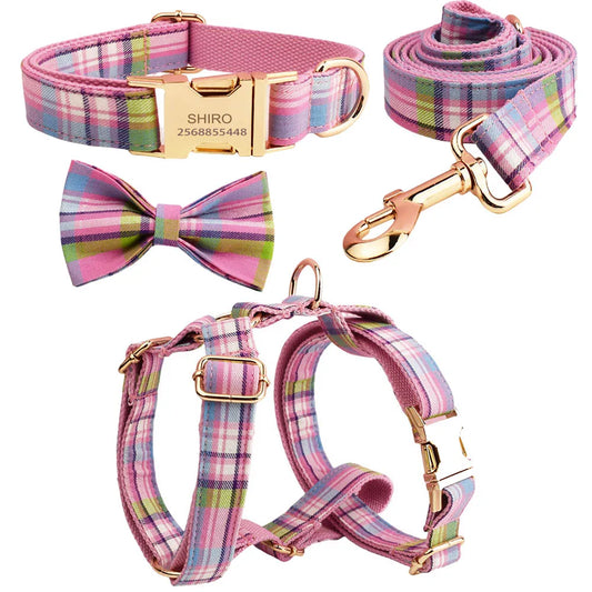 Lexington Pink Plaid Personalized Dog Accessory Collection