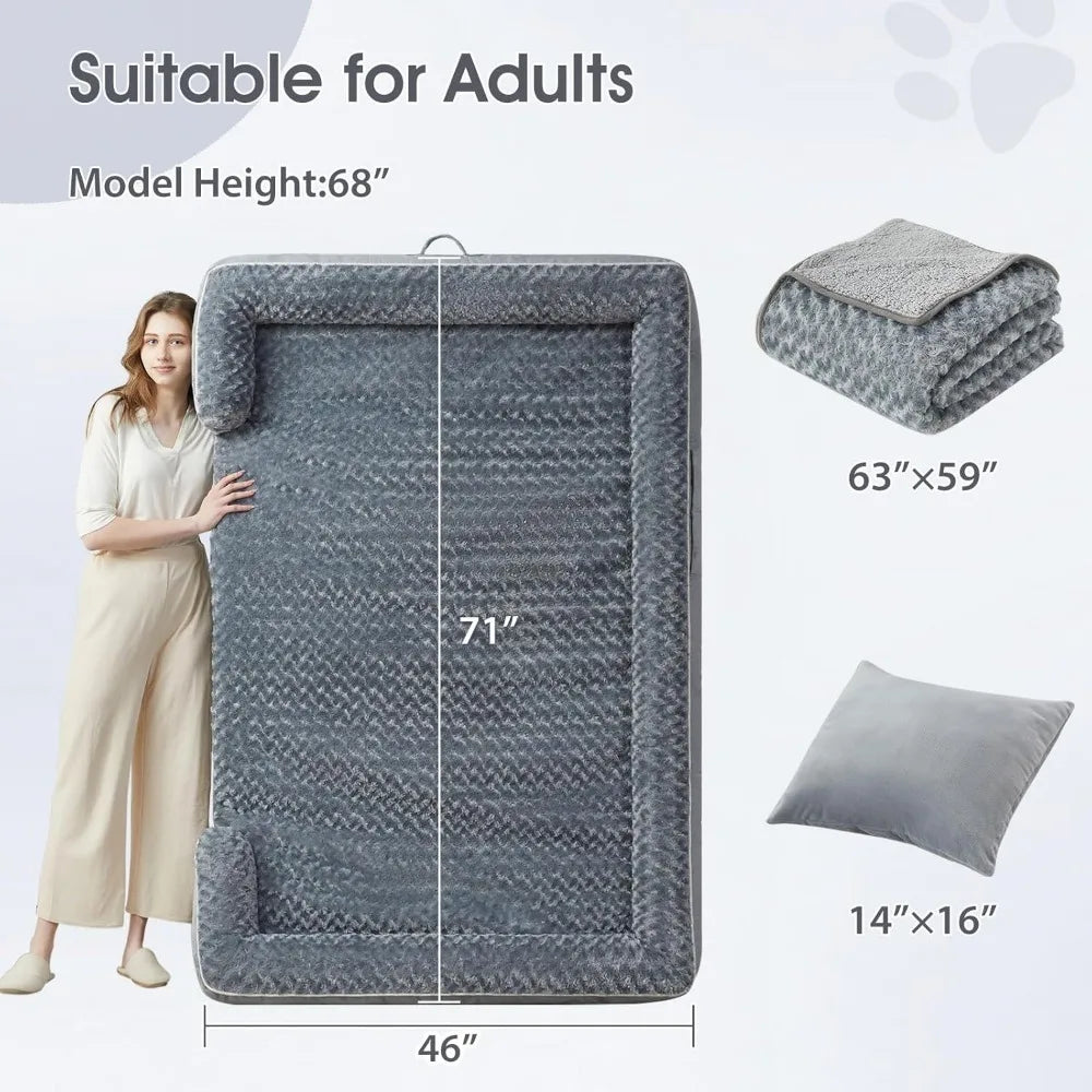 Luxurious Cuddle Haven for You and Your Giant Dog: Calming Rectangle Human Dog Bed – 71"x46"x7"