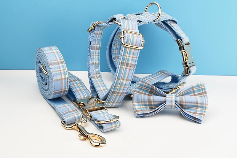 Liverpool Pale Blue Plaid Harness & Leash Collection