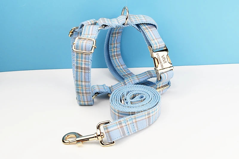 Liverpool Pale Blue Plaid Harness & Leash Collection