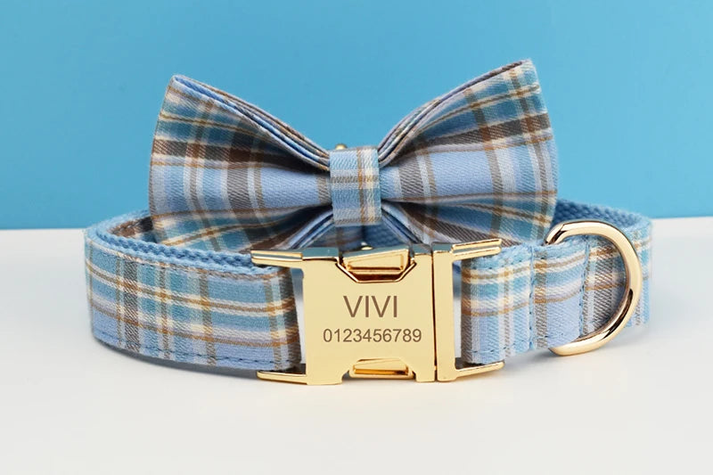 Liverpool Pale Blue Plaid Harness & Leash Collection