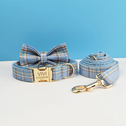 Liverpool Pale Blue Plaid Harness & Leash Collection