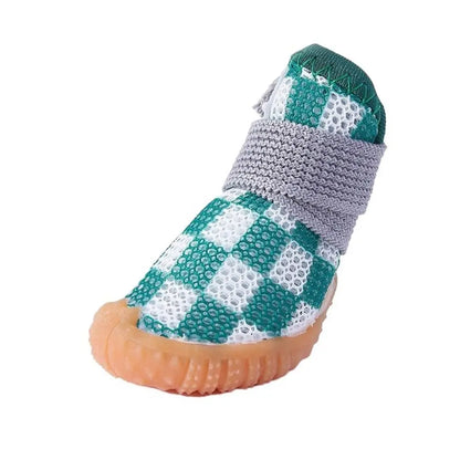 Paw-some Checkered Mesh Dog Shoes in Green & White