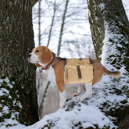 Adventure Khaki Dog Harness Pack: Ultimate Saddlebag for Hiking, Camping, and Exploration