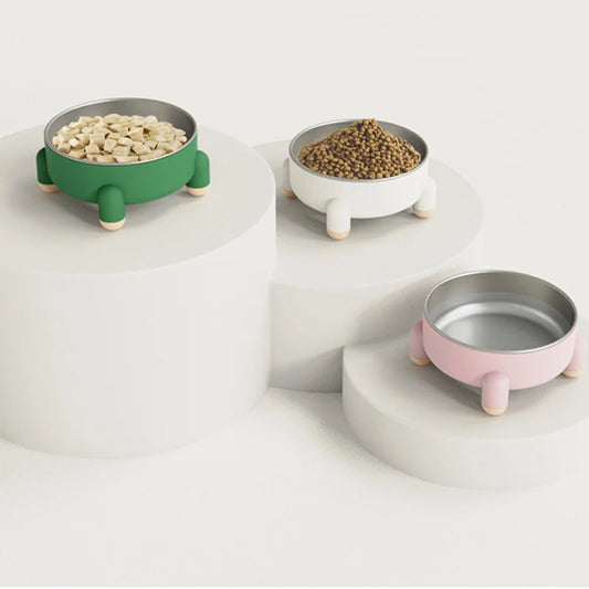 Tetrapod Elevated Dog Bowls in Green, Pink & White