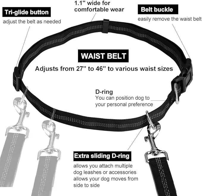 Hands-Free Dog Leash with Reflective Bungee and Adjustable Waist Belt