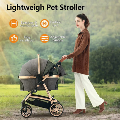 Luxury 3-in-1 Pet Stroller w/ Detachable Carrier - the Perfect Dog Buggy!