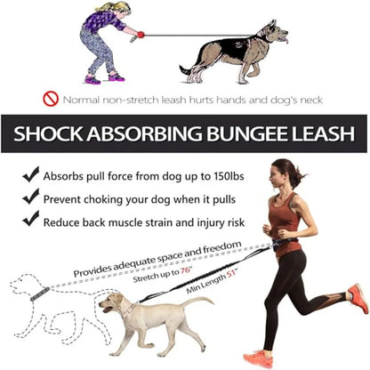 Hands-Free Dog Leash with Reflective Bungee and Adjustable Waist Belt