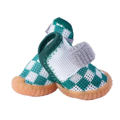 Paw-some Checkered Mesh Dog Shoes in Green & White