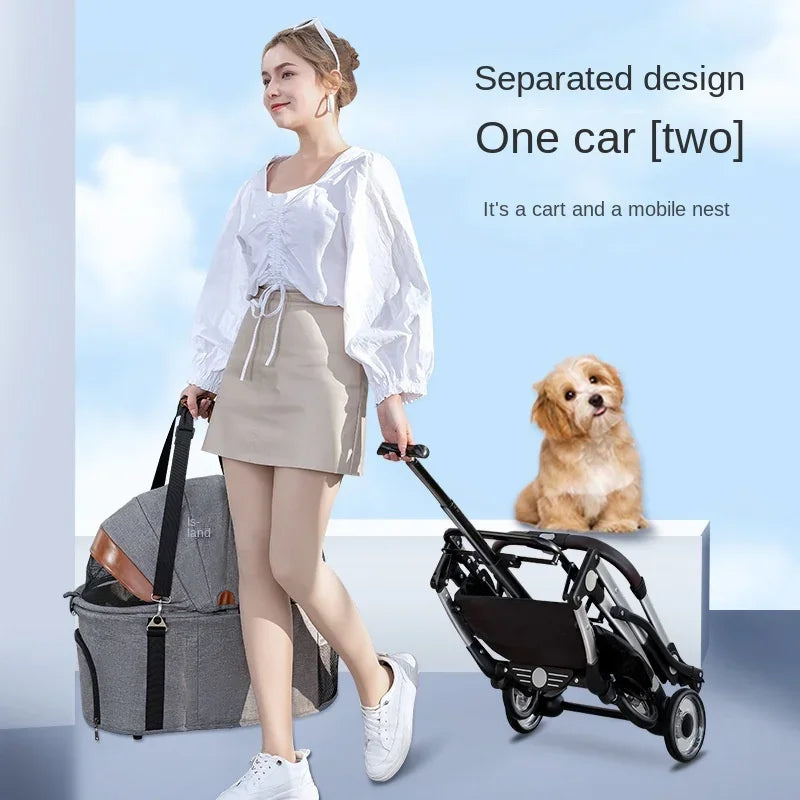 Bello in Green & White - Opulent Pull Rod Pet Buggy with Removeable Carrier