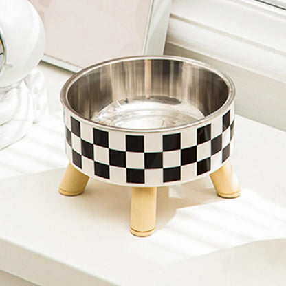 Checkered Elevated Stainless Steel Food & Water Dishes