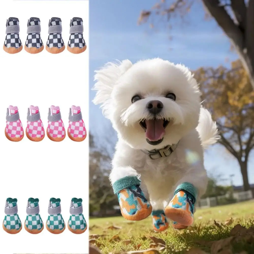 Paw-some Checkered Mesh Dog Shoes in Green & White