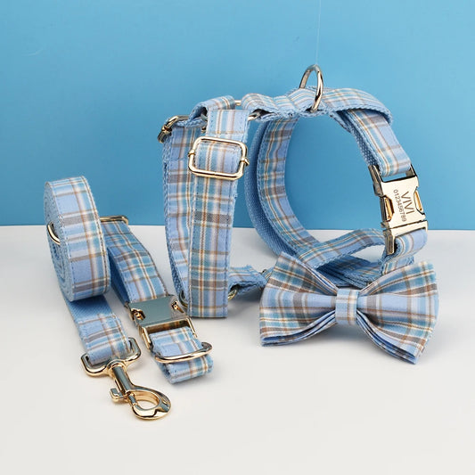 Liverpool Pale Blue Plaid Harness & Leash Collection