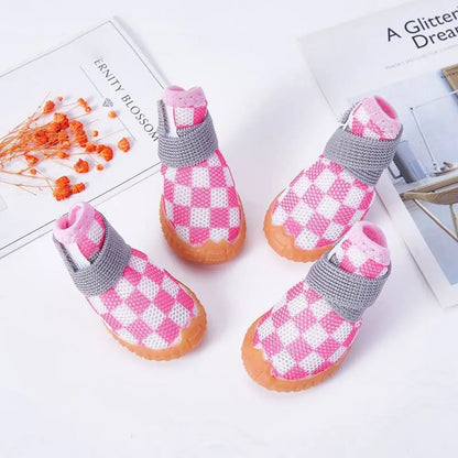 Paw-some Checkered Mesh Dog Shoes in Pink & White