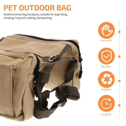 Adventure Khaki Dog Harness Pack: Ultimate Saddlebag for Hiking, Camping, and Exploration