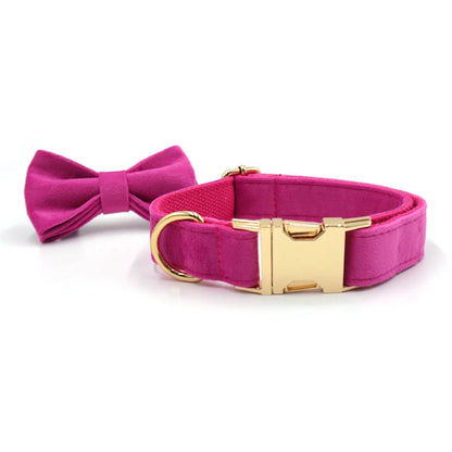 Prague Fuchsia Velvet Personalized Dog Harness, Collar & Leash Collection – Elegant, Customized Luxury for Discerning Dog Lovers