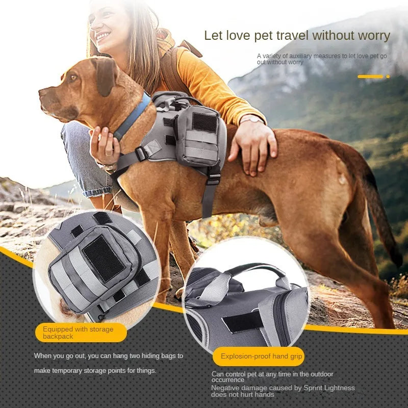 Trailblazer Dog Harness Backpack in GRAY: Ultimate Adjustable Saddle Bags for Hiking, Camping, and Outdoor Adventures