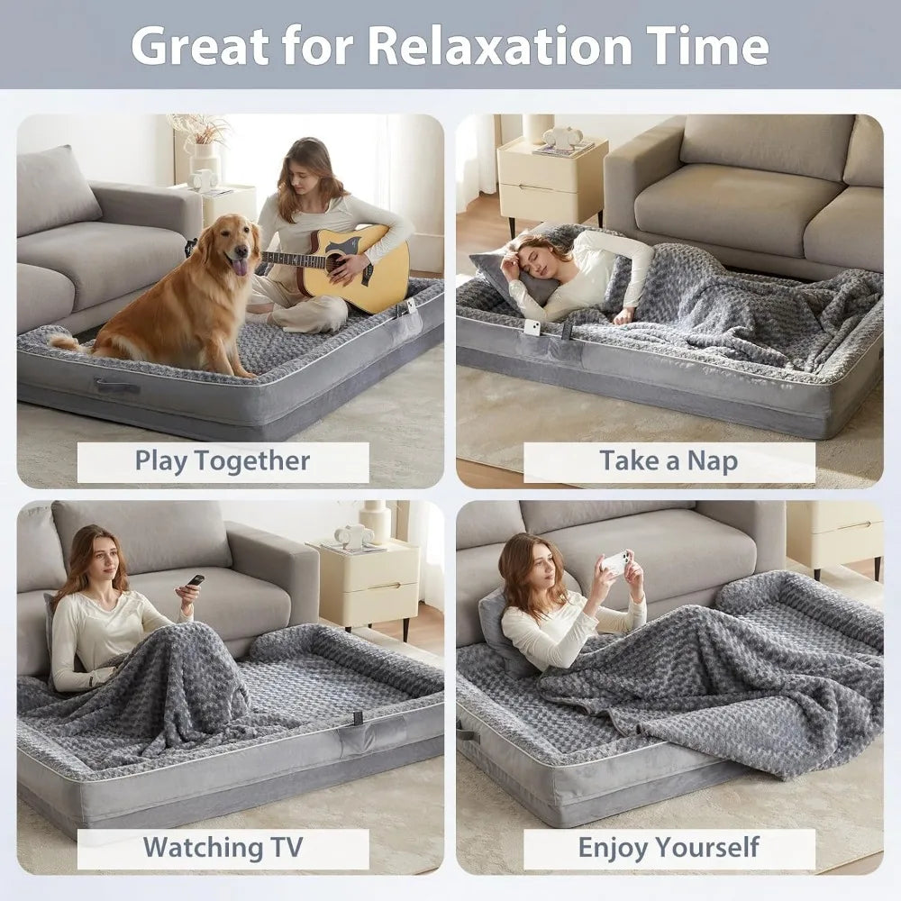 Luxurious Cuddle Haven for You and Your Giant Dog: Calming Rectangle Human Dog Bed – 71"x46"x7"