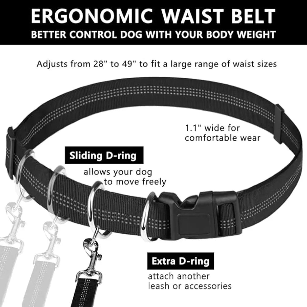 Hands-Free Dog Leash with Reflective Bungee and Adjustable Waist Belt