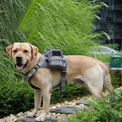 Trailblazer Dog Harness Backpack in GRAY: Ultimate Adjustable Saddle Bags for Hiking, Camping, and Outdoor Adventures