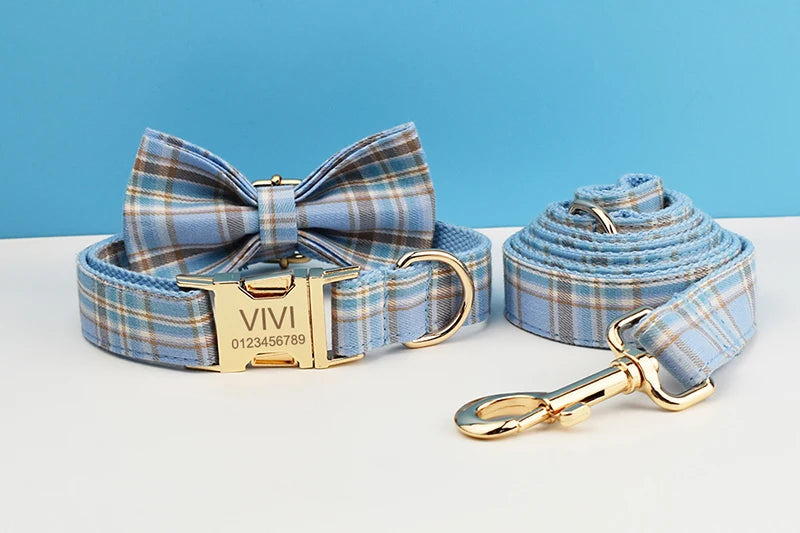 Liverpool Pale Blue Plaid Harness & Leash Collection