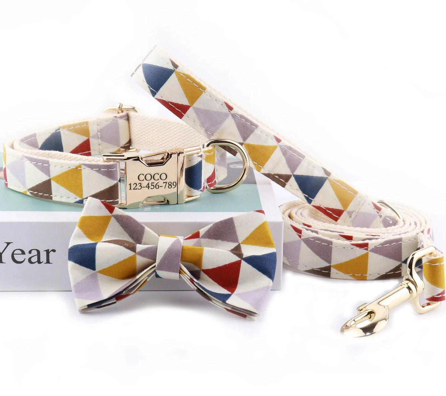 Barcelona Modern Custom ID Dog Collar, Leash & Bowtie Collection