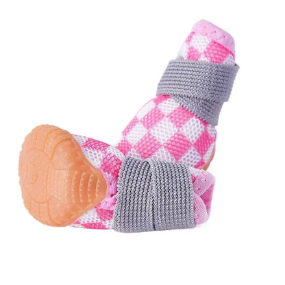 Paw-some Checkered Mesh Dog Shoes in Pink & White