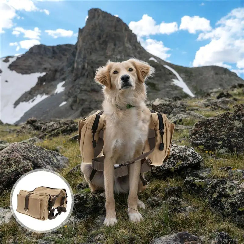 Adventure Khaki Dog Harness Pack: Ultimate Saddlebag for Hiking, Camping, and Exploration