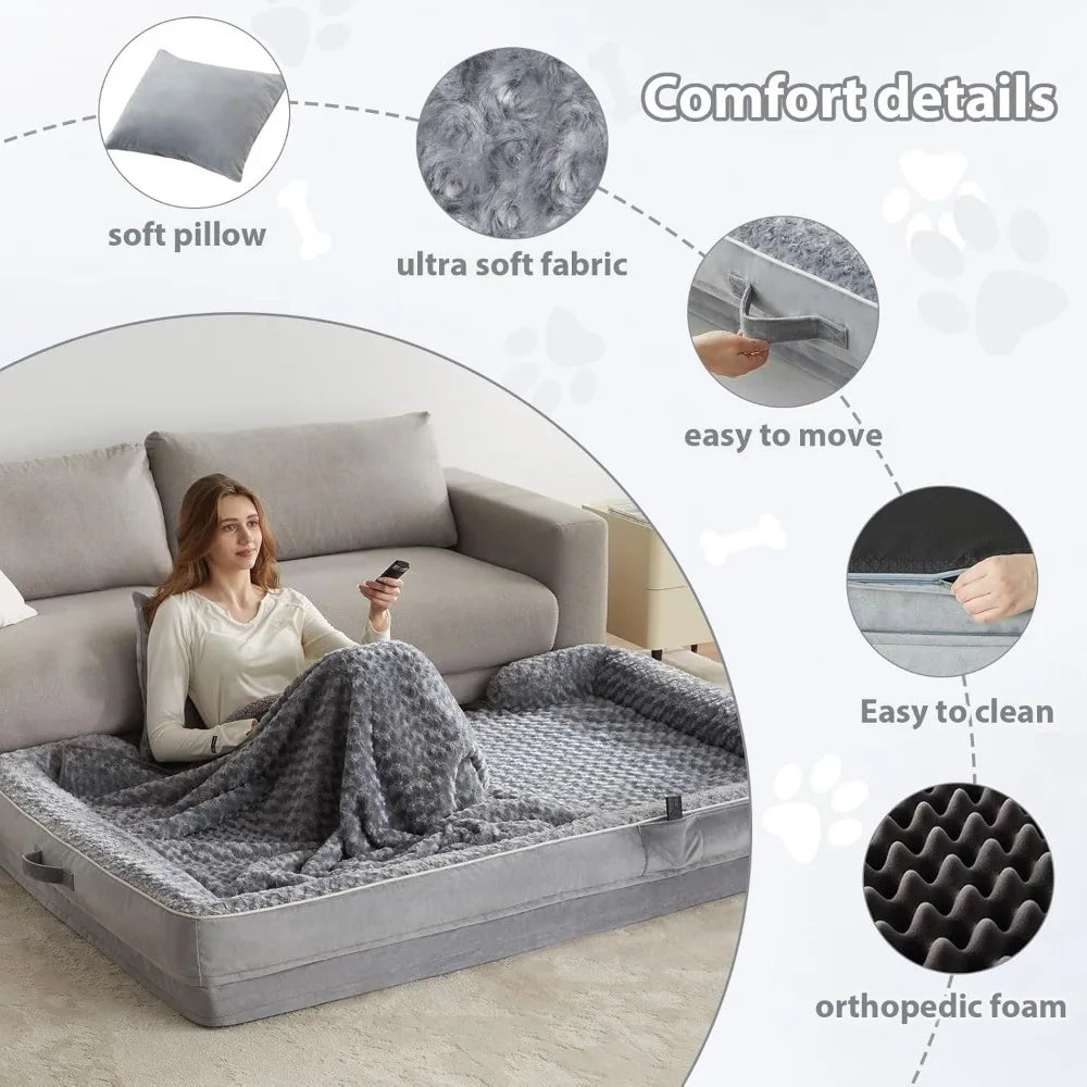 Luxurious Cuddle Haven for You and Your Giant Dog: Calming Rectangle Human Dog Bed – 71"x46"x7"