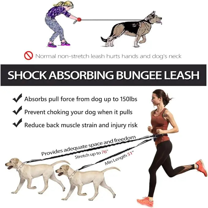 Hands-Free Dog Leash with Reflective Bungee and Adjustable Waist Belt