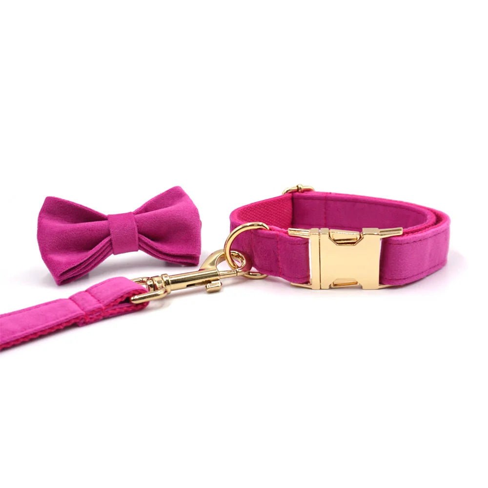 Prague Fuchsia Velvet Personalized Dog Harness, Collar & Leash Collection – Elegant, Customized Luxury for Discerning Dog Lovers