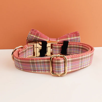 Papaya Plaid Dog Harness, Collar, and Leash Collection