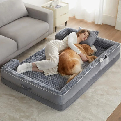 Luxurious Cuddle Haven for You and Your Giant Dog: Calming Rectangle Human Dog Bed – 71"x46"x7"