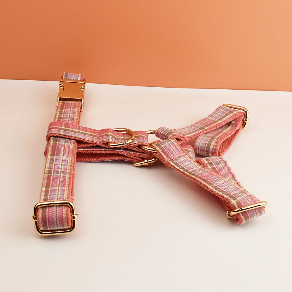 Papaya Plaid Dog Harness, Collar, and Leash Collection