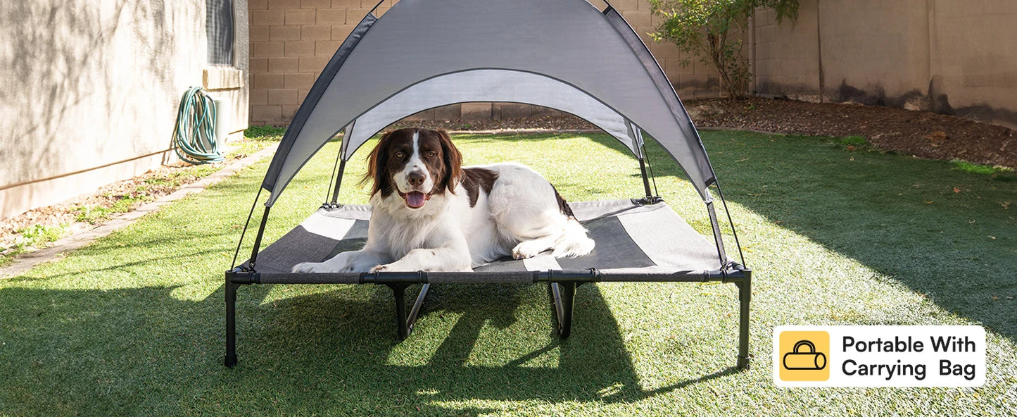 Ultimate Outdoor Dog Bed: Elevated Pet Cot with Canopy and Carrying Bag