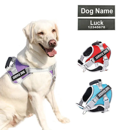 Personalized Service Dog Harness: Custom Name & Reflective Adjustable Vest