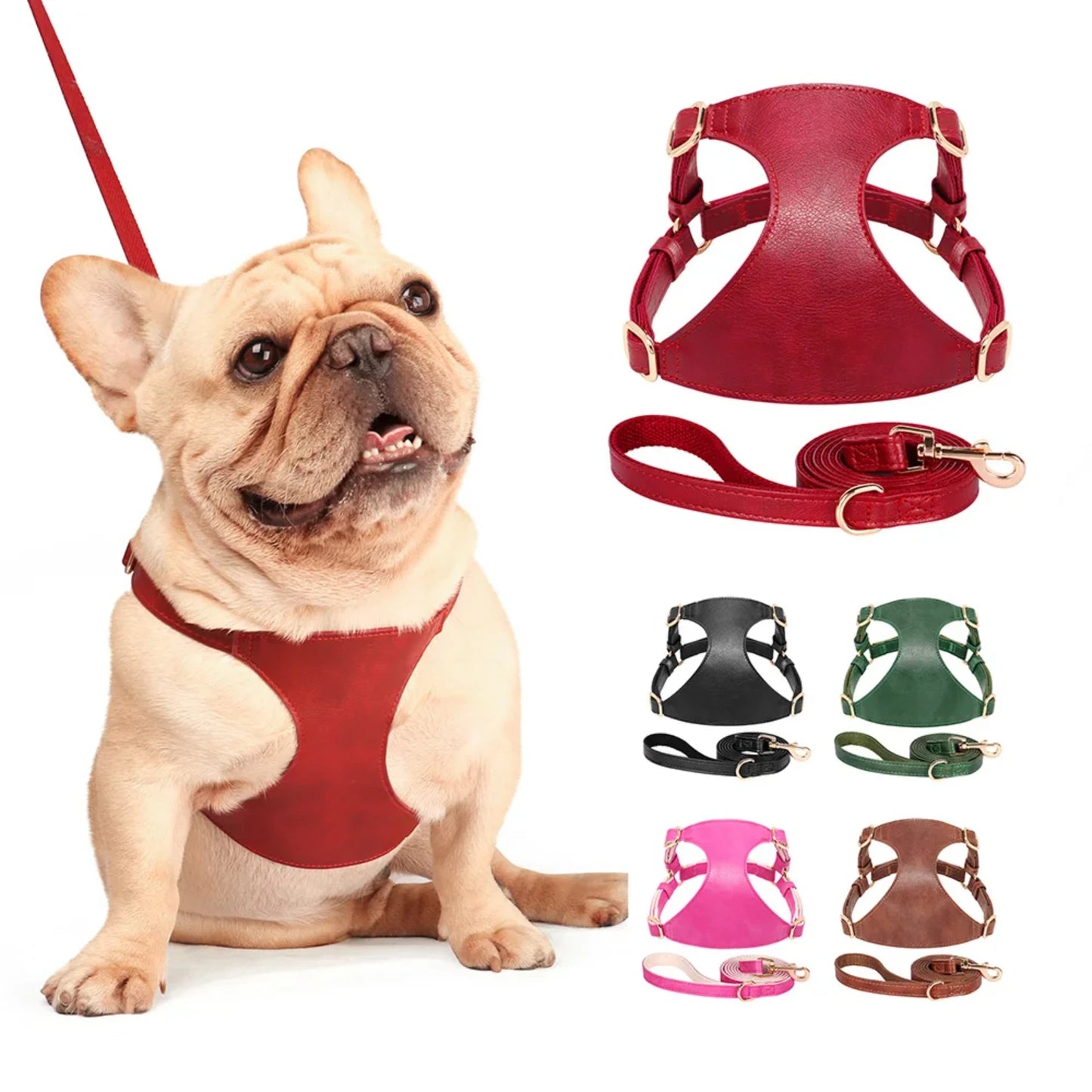 Bordeaux Luxe Leather Dog Harness & Leash Set: Exquisite Comfort for Sophisticated Small & Medium Dogs