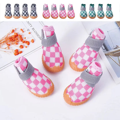 Paw-some Checkered Mesh Dog Shoes in Pink & White