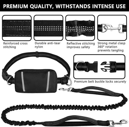 Hands-Free Dog Leash with Reflective Bungee and Adjustable Waist Belt